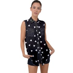 Geometric Pattern Sleeveless Chiffon Button Shirt