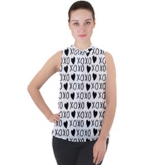 Xo Valentines Day Pattern Mock Neck Chiffon Sleeveless Top