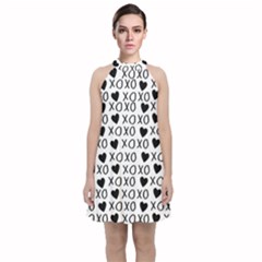 Xo Valentines Day Pattern Velvet Halter Neckline Dress 