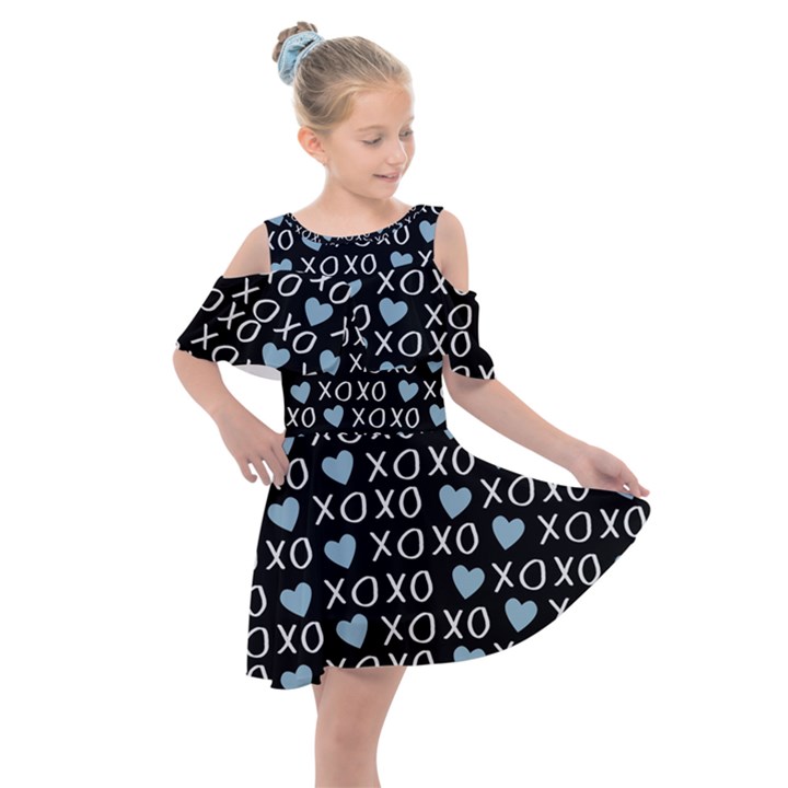 XO Valentines day pattern Kids  Shoulder Cutout Chiffon Dress