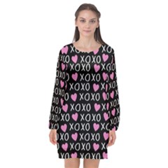 Xo Valentines Day Pattern Long Sleeve Chiffon Shift Dress  by Valentinaart