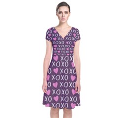 Xo Valentines Day Pattern Short Sleeve Front Wrap Dress by Valentinaart