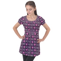 Xo Valentines Day Pattern Puff Sleeve Tunic Top