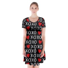 Xo Valentines Day Pattern Short Sleeve V-neck Flare Dress by Valentinaart