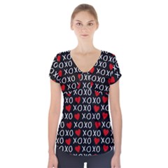 XO Valentines day pattern Short Sleeve Front Detail Top