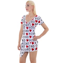 Xo Valentines Day Pattern Short Sleeve Asymmetric Mini Dress by Valentinaart