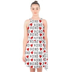 Xo Valentines Day Pattern Halter Collar Waist Tie Chiffon Dress by Valentinaart