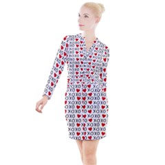 Xo Valentines Day Pattern Button Long Sleeve Dress by Valentinaart