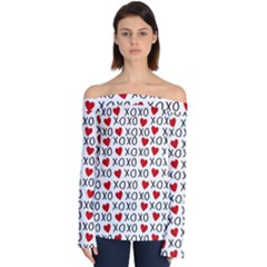 Xo Valentines Day Pattern Off Shoulder Long Sleeve Top by Valentinaart