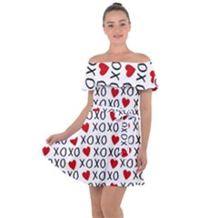 Xo Valentines Day Pattern Off Shoulder Velour Dress