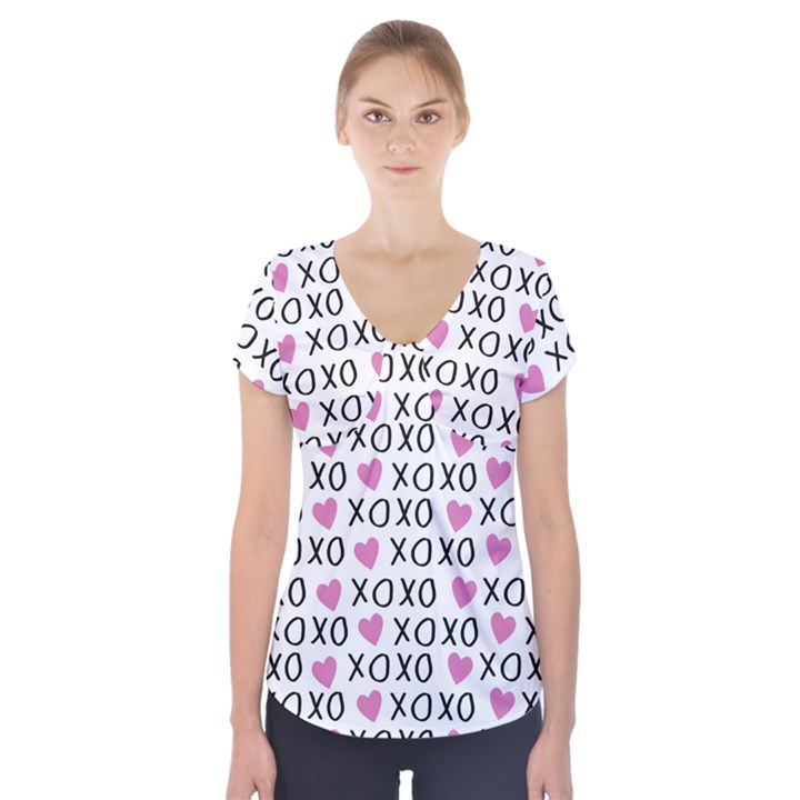 XO Valentines day pattern Short Sleeve Front Detail Top