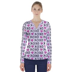 Xo Valentines Day Pattern V-neck Long Sleeve Top by Valentinaart