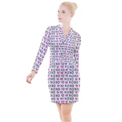 Xo Valentines Day Pattern Button Long Sleeve Dress by Valentinaart