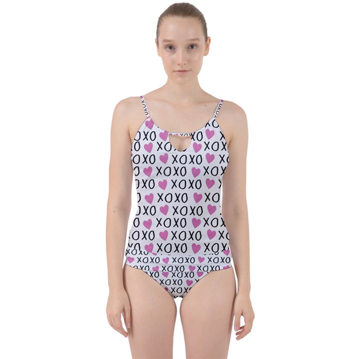 XO Valentines day pattern Cut Out Top Tankini Set