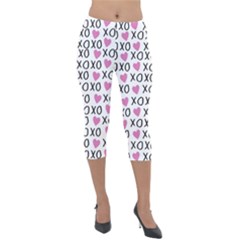 Xo Valentines Day Pattern Lightweight Velour Capri Leggings  by Valentinaart