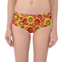 Brilliant Orange And Yellow Daisies Mid-waist Bikini Bottoms by retrotoomoderndesigns