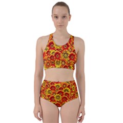 Brilliant Orange And Yellow Daisies Racer Back Bikini Set by retrotoomoderndesigns