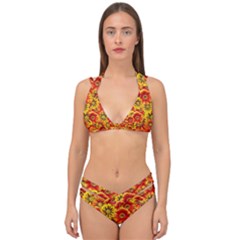 Brilliant Orange And Yellow Daisies Double Strap Halter Bikini Set by retrotoomoderndesigns