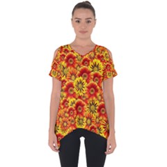 Brilliant Orange And Yellow Daisies Cut Out Side Drop Tee by retrotoomoderndesigns