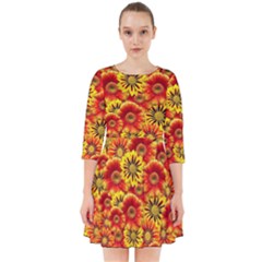 Brilliant Orange And Yellow Daisies Smock Dress by retrotoomoderndesigns