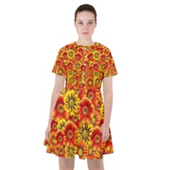 Brilliant Orange And Yellow Daisies Sailor Dress by retrotoomoderndesigns