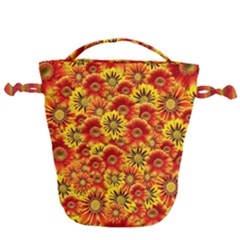 Brilliant Orange And Yellow Daisies Drawstring Bucket Bag by retrotoomoderndesigns