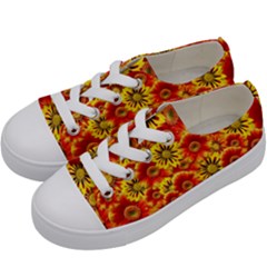 Brilliant Orange And Yellow Daisies Kids  Low Top Canvas Sneakers by retrotoomoderndesigns