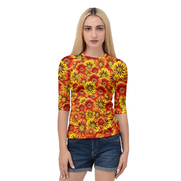 Brilliant Orange And Yellow Daisies Quarter Sleeve Raglan Tee