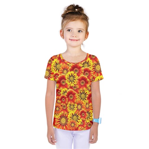 Brilliant Orange And Yellow Daisies Kids  One Piece Tee by retrotoomoderndesigns