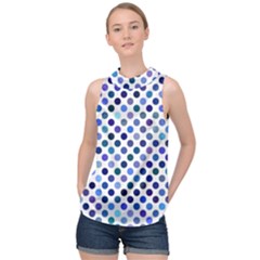 Shades Of Blue Polka Dots High Neck Satin Top