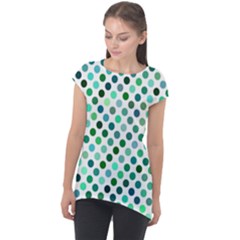 Shades Of Green Polka Dots Cap Sleeve High Low Top