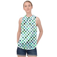 Shades Of Green Polka Dots High Neck Satin Top