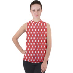 Red White Polka Dots Mock Neck Chiffon Sleeveless Top by retrotoomoderndesigns