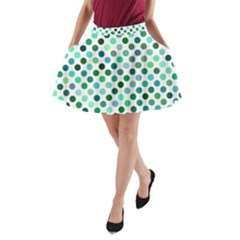 Shades Of Green Polka Dots A-line Pocket Skirt by retrotoomoderndesigns