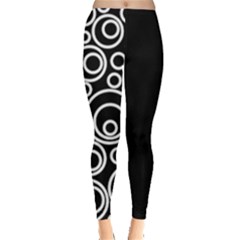 Abstract White On Black Circles Design Leggings  by LoolyElzayat