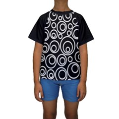 Abstract White On Black Circles Design Kids  Short Sleeve Swimwear by LoolyElzayat