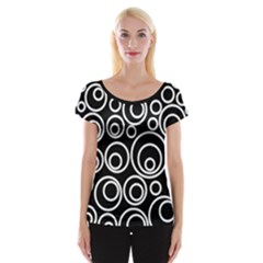 Abstract White On Black Circles Design Cap Sleeve Top by LoolyElzayat