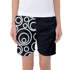 Abstract White On Black Circles Design Women s Basketball Shorts by LoolyElzayat