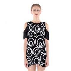 Abstract White On Black Circles Design Shoulder Cutout One Piece Dress by LoolyElzayat