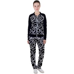 Abstract White On Black Circles Design Casual Jacket And Pants Set by LoolyElzayat