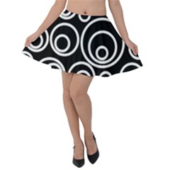 Abstract White On Black Circles Design Velvet Skater Skirt by LoolyElzayat