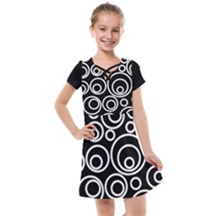 Abstract White On Black Circles Design Kids  Cross Web Dress by LoolyElzayat