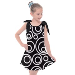 Abstract White On Black Circles Design Kids  Tie Up Tunic Dress by LoolyElzayat