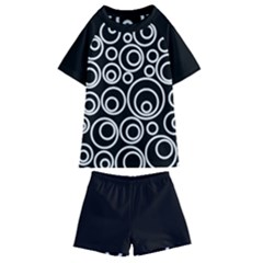 Abstract White On Black Circles Design Kids  Swim Tee And Shorts Set by LoolyElzayat