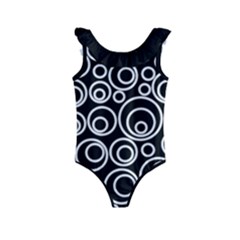 Abstract White On Black Circles Design Kids  Frill Swimsuit by LoolyElzayat