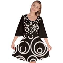 Abstract White On Black Circles Design Velour Kimono Dress by LoolyElzayat