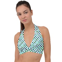 Shades Of Green Polka Dots Halter Plunge Bikini Top