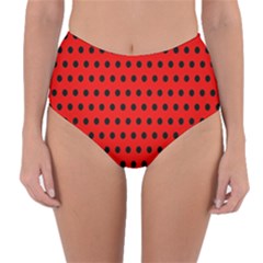 Red Black Polka Dots Reversible High-waist Bikini Bottoms by retrotoomoderndesigns