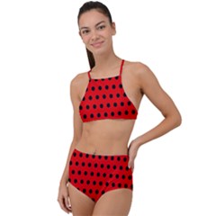 Red Black Polka Dots High Waist Tankini Set