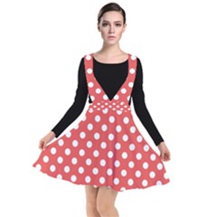 Red White Polka Dots Plunge Pinafore Dress